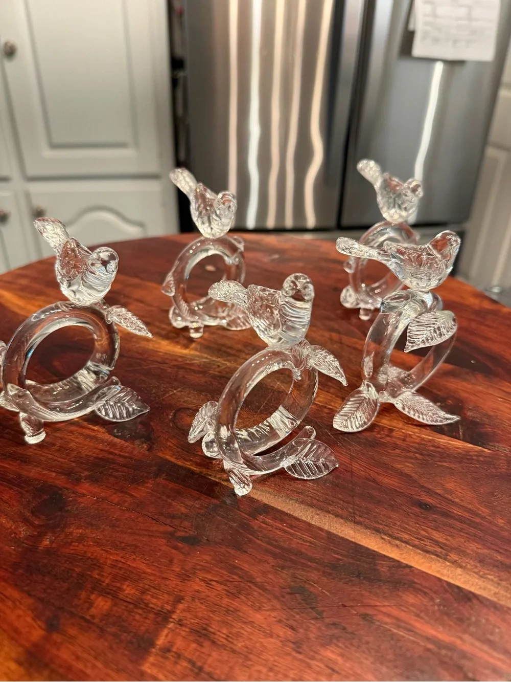 Pottery Barn clear glass bird napkin ring Set Of 5 Vintage
